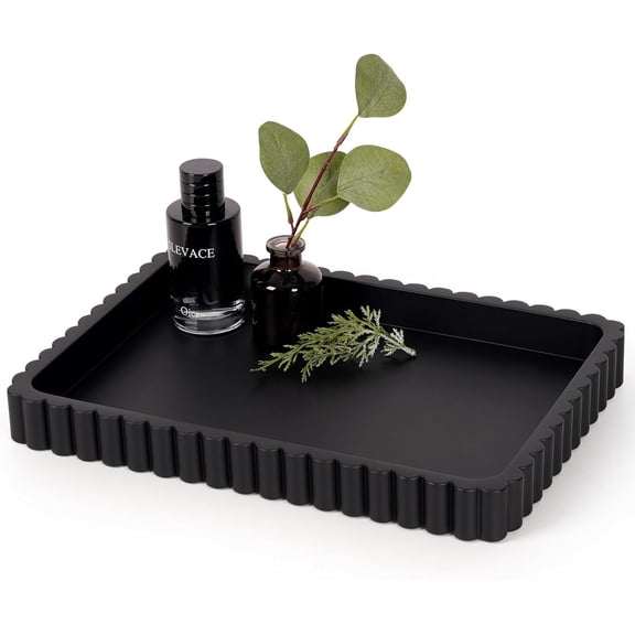 Concrete Decorative Tray for Coffee Table Decor, 14" Coffee Table Tray Ottoman Tray Table Centerpieces, Rectangular Modern Decorative Trays for Home Decor, Living Room, Entry, Black