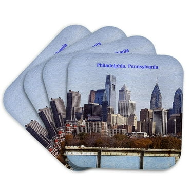 3dRose, Philadelphia Skyline (Textured), Set of 4 Coasters - Soft