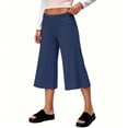 thumbnail image 4 of Utoimkio Women's Fold Over High Waist Capri Flare Pants Soft Stretch Cropped Wide Leg Trousers for Yoga Casual Daily Walking, 4 of 7