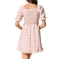 thumbnail image 3 of Vestido Floral con Mangas Abullonadas, Espalda Fruncida y Escote Corazón, con Dobladillo Volante XL Rosa Claro, 3 of 6