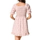 thumbnail image 3 of Vestido Floral con Mangas Abullonadas, Espalda Fruncida y Escote Corazón, Con Volantes, Talla M, Rosa Claro, 3 of 6