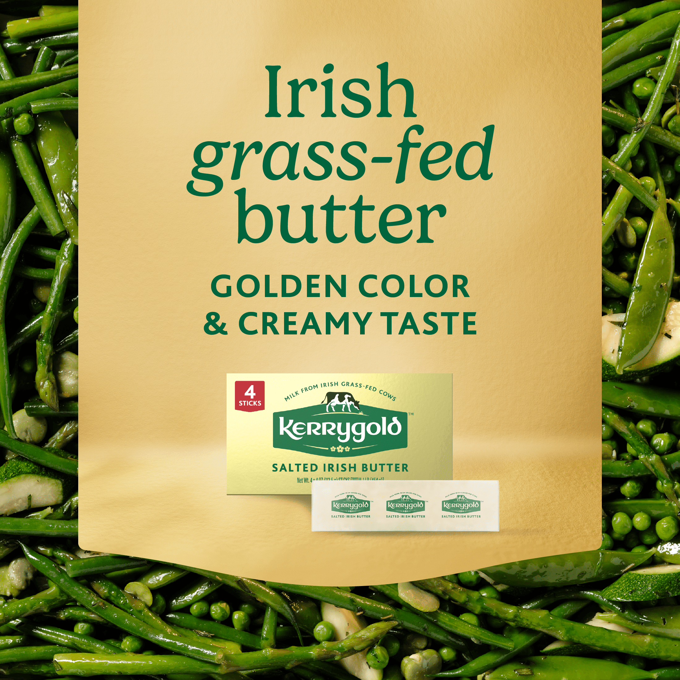 Kerrygold Irish Grass-fed Salted Butter Sticks, 16oz 4x4oz