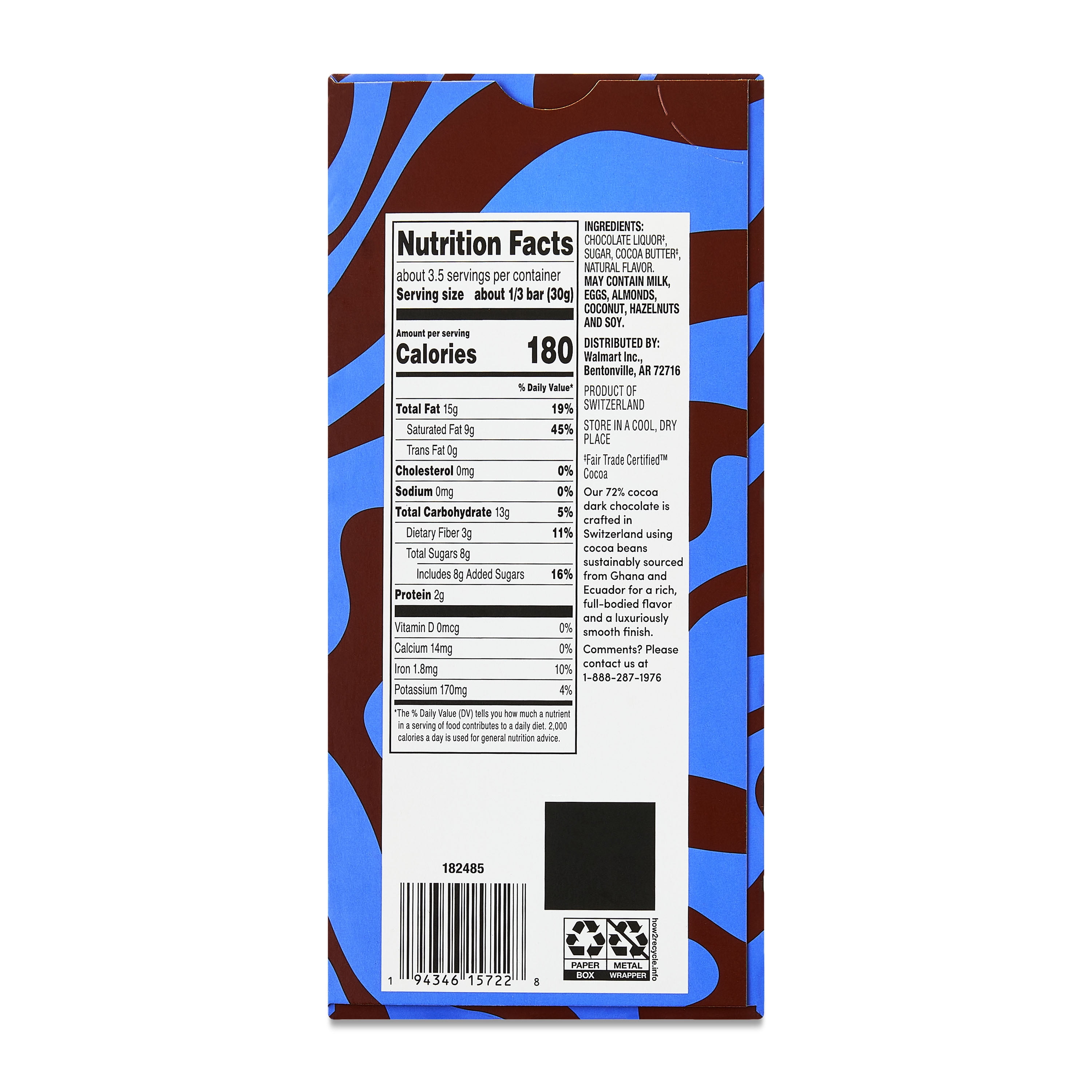 (7 pack) bettergoods Premium Swiss 72% Dark Chocolate Bar, 3.5 oz