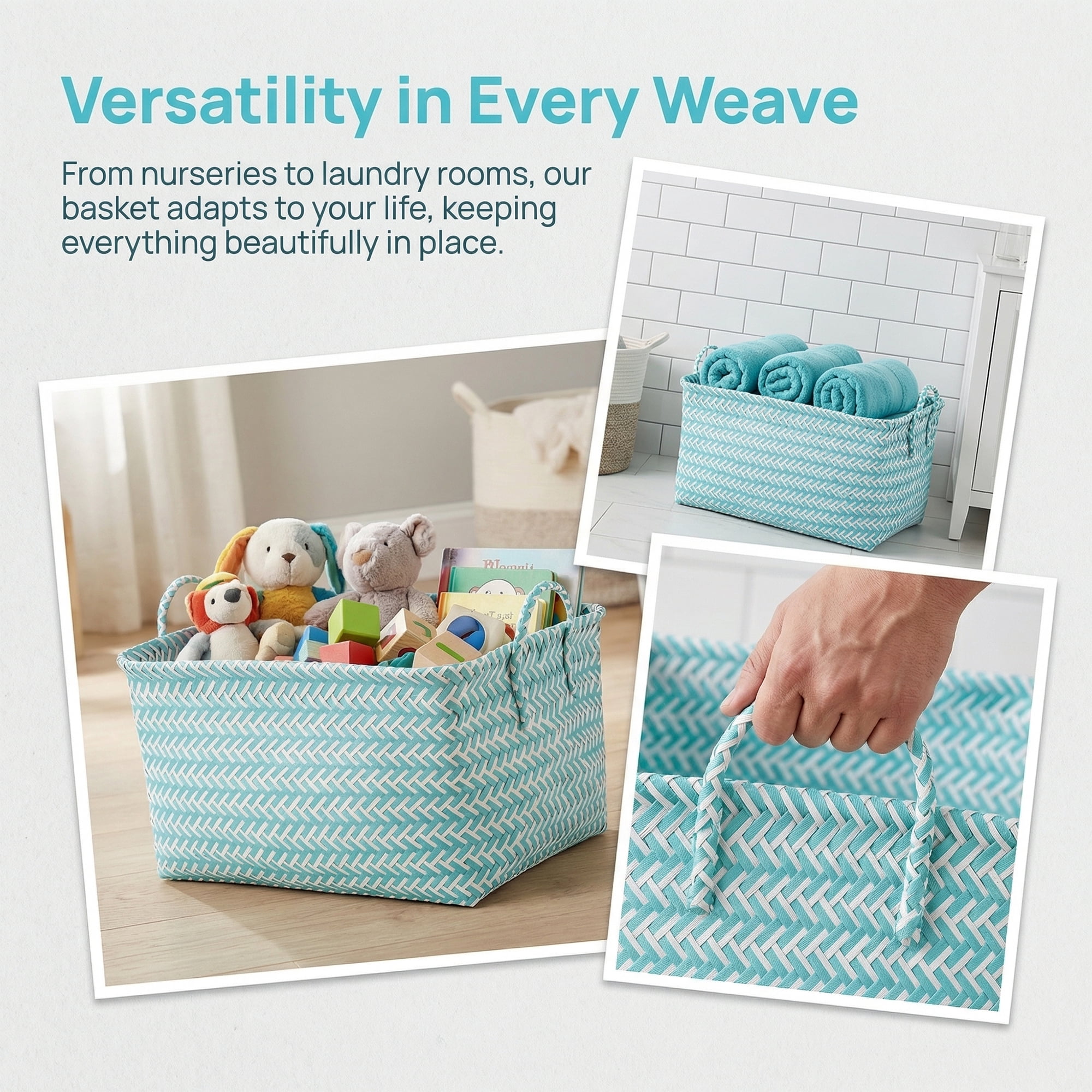 Unique Bargains Wicker Shelf Closet Storage Bin for Blankets Blue 17.7" x 13.8" x 9.8"