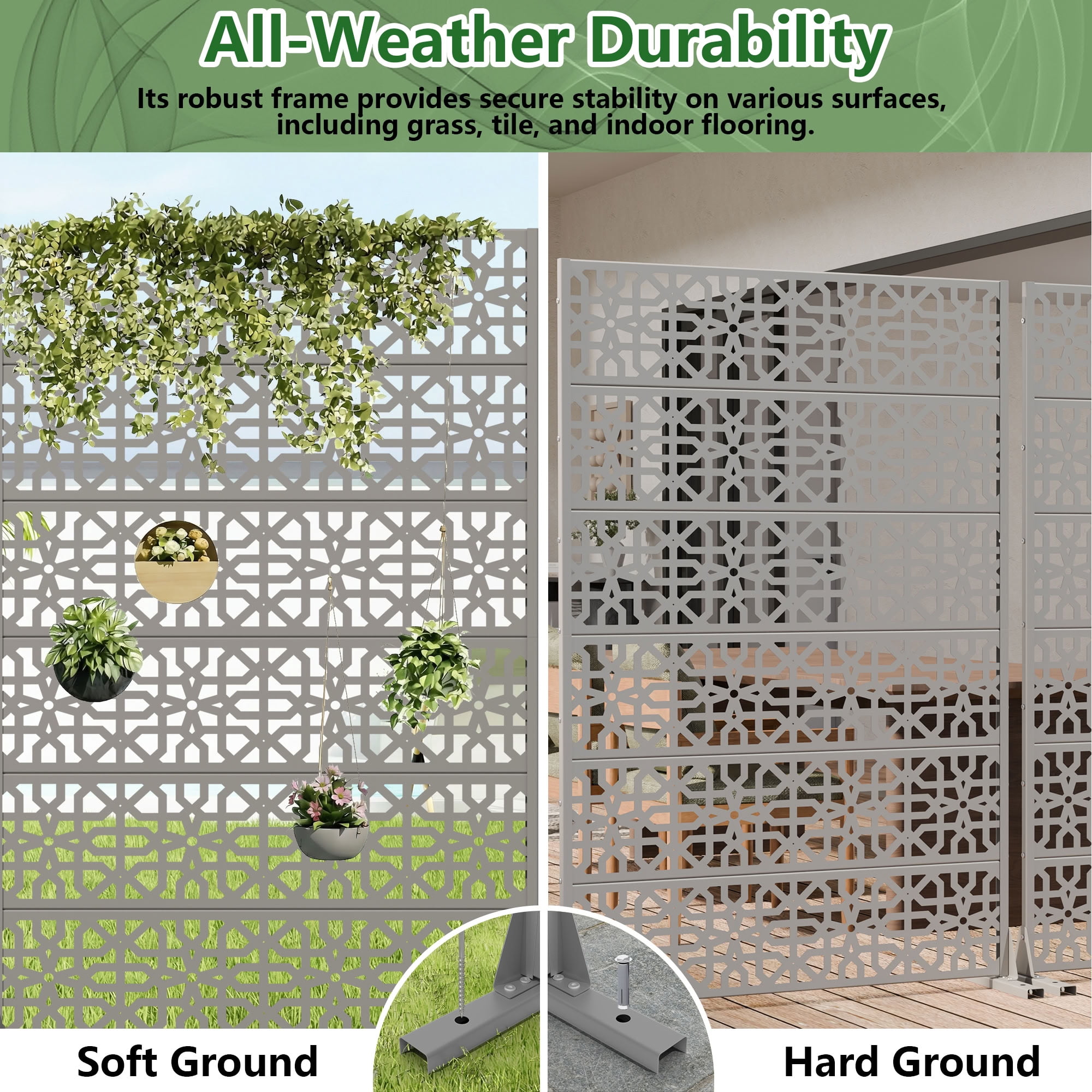 MAYEERTY 72*47in Outdoor Privacy Screen, Commercial Grade Metal Privacy Panel, Privacy Divider for Patio, Balcony, Garden