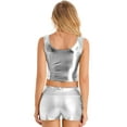 thumbnail image 2 of Zaldita Women's Club Outfits Shiny Metallic Leather Crop Top 2 Piece High Waist Gym Outfit Yoga Silver XL, 2 of 7
