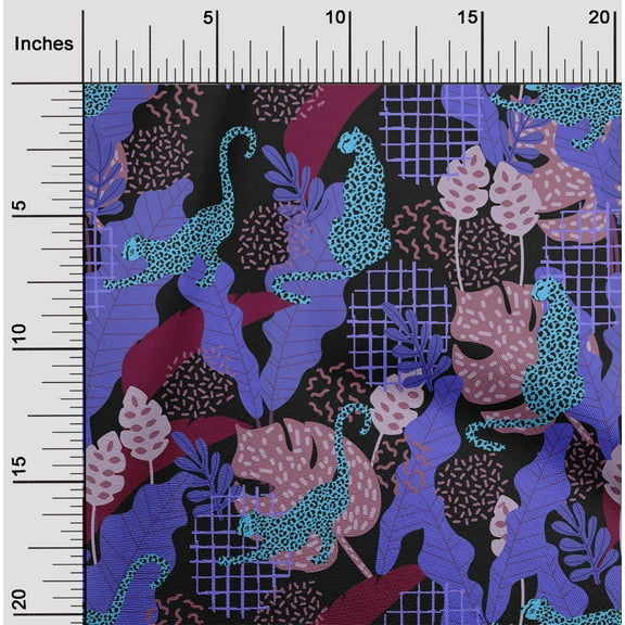 oneOone Polyester Lycra Medium Purple Fabric Tropical Leaves & Leopard Fabric For Sewing Printed Craft Fabric By The Yard 56 Inch Wide