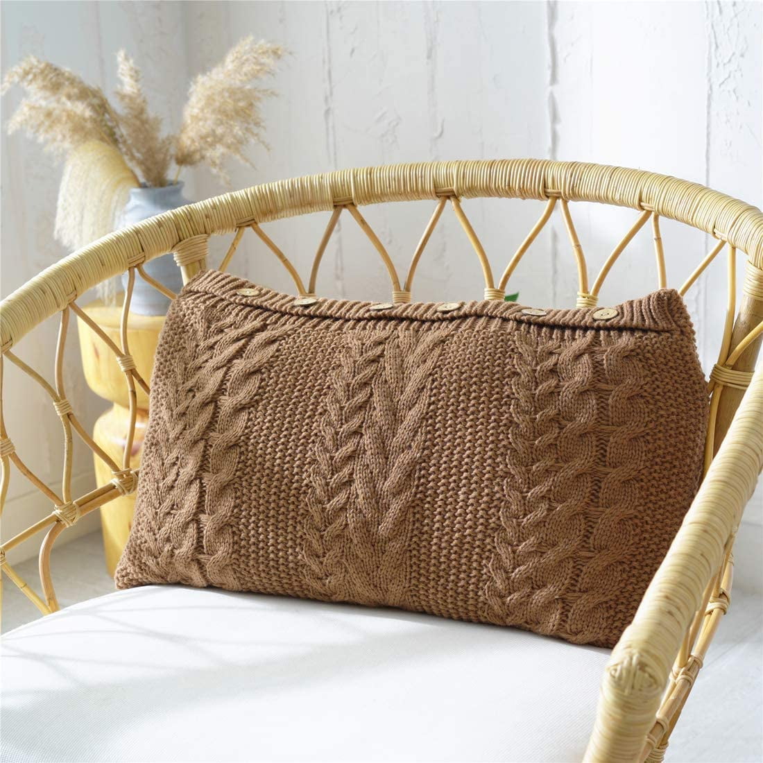 Hhhc Decorative Lumbar Knitted Throw Pillow Cover With Insert Button Closure Warm Cozy Throw Pillows Cushion Khaki 14 X26