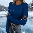 thumbnail image 2 of Lenpel Women's Thermal Shirts Fleece Lined Long Sleeve Crew Neck Ribbed Knit Slim T-Shirts Base Layer Tops Casual Tee Blouses(Blue,X-Large), 2 of 7