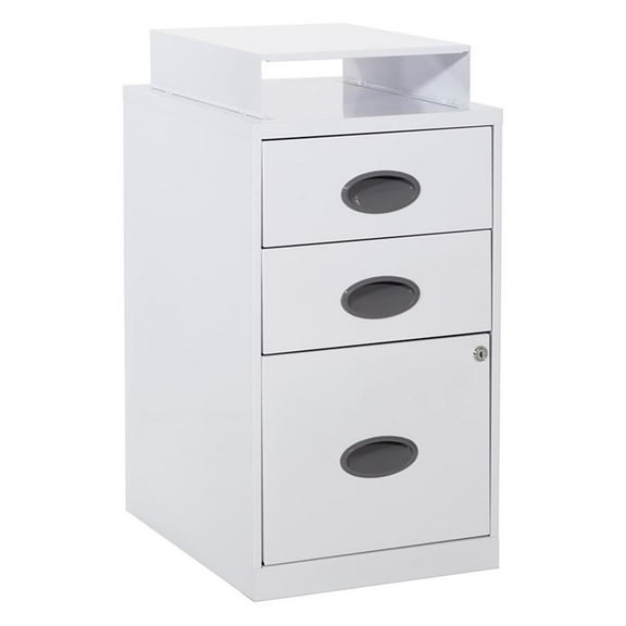 Pemberly Row 3-Drawers Locking Metal File Cabinet with Top Shelf in White