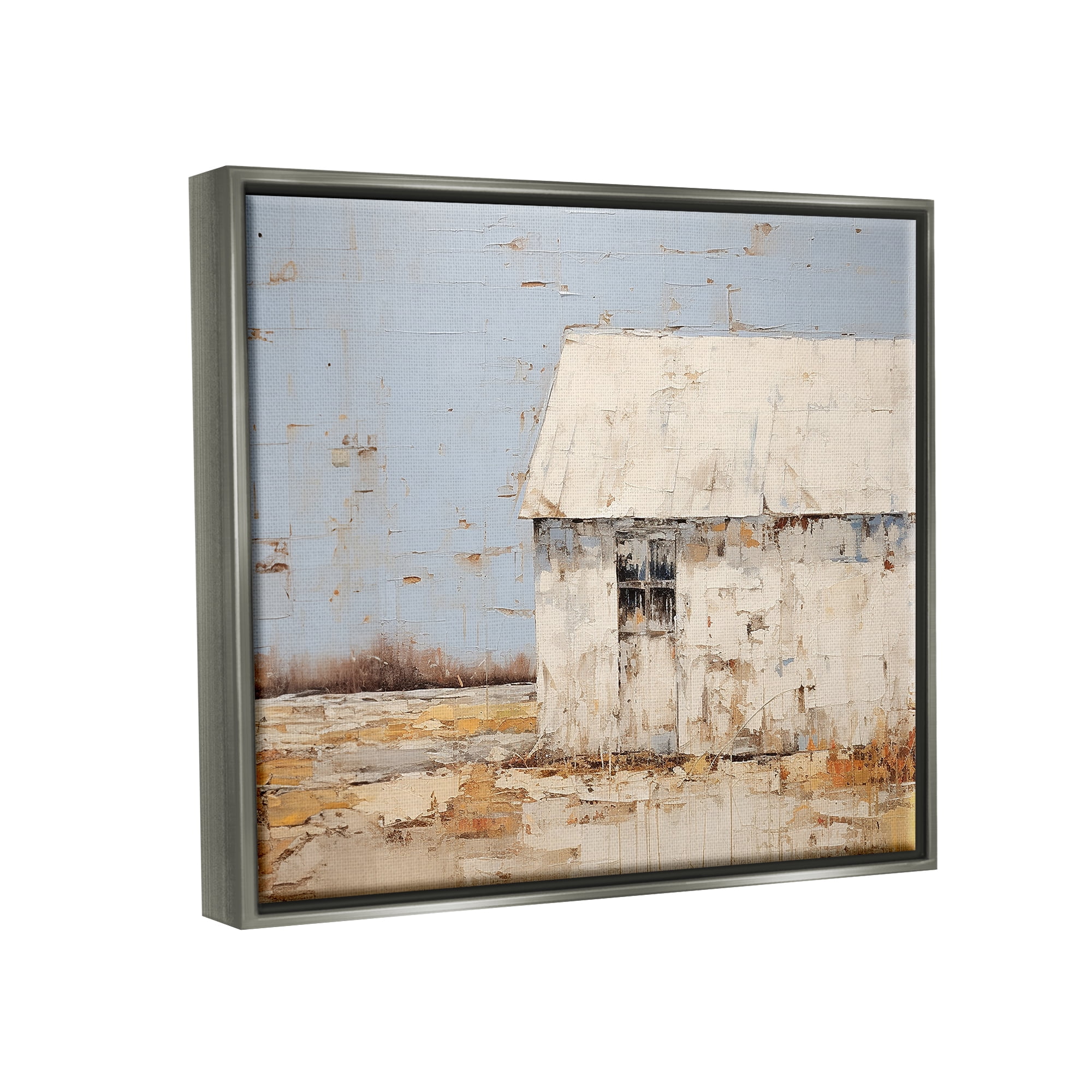 Stupell Industries Rustic White Barn Abstract Painting Gray Floater Framed Canvas Art Print Wall Art, 21 x 17