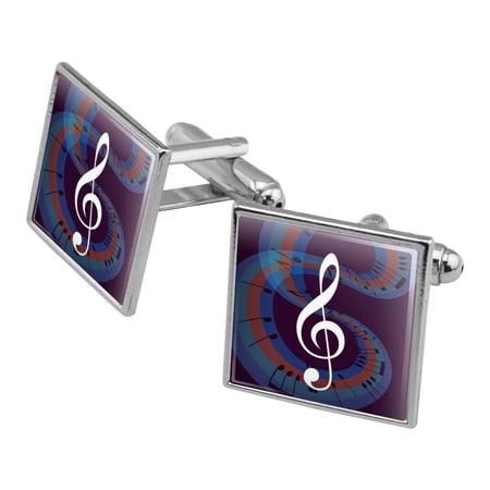 Treble Clef on Music Notes Square Cufflink Set - Silver or Gold
