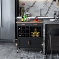 thumbnail image 2 of HOMCOM Portable Kitchen Trolley with Bamboo Top Storage Cabinet and Wine Rack (Black ), 2 of 10