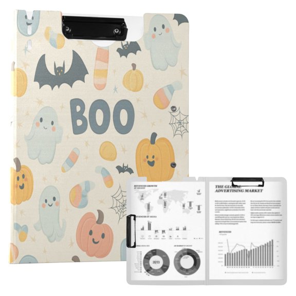 FORMRS A4 Clipboard Folder with Pen Holder Horizontal Foldable School Office Binder, Halloween Cute Pumpkins
