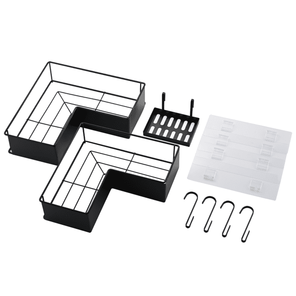 2 Pack Drill-Free Adhesive Corner Shower Caddy Organizer with Soap Holder and 4 Hooks