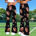 thumbnail image 5 of Karymi Biker Shorts Women Football Print Flare Pants, Elastic Drawstring Waist, Loose Wide Leg Casual Sports Yoga Long Trousers, 5 of 9