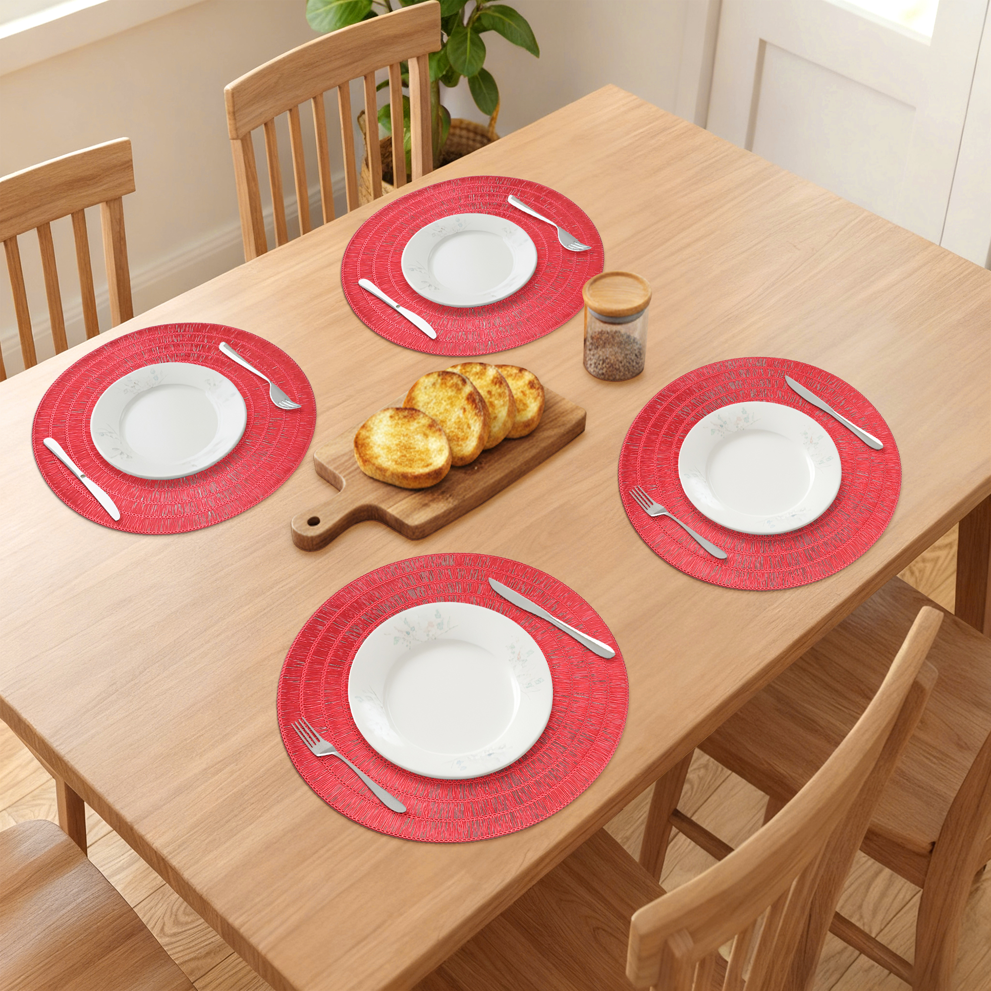 Unique Bargains Set of 6 Rustic Woven Placemats for Dining Table Decor Indoor Red