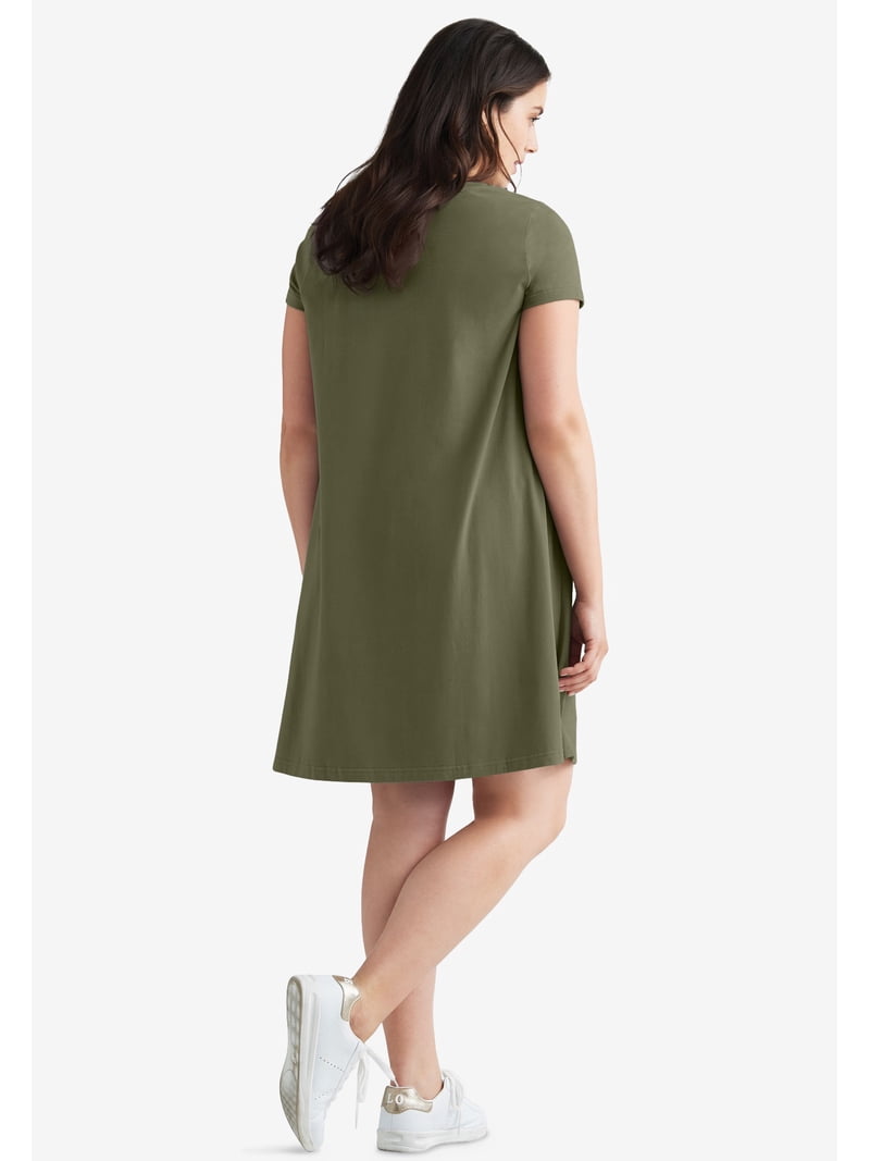 ellos Women's Plus Size A-Line Tee Dress - 14/16, Olive Grey - Walmart.com