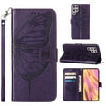 thumbnail image 1 of SaniMore Case for Samsung Galaxy S23 Ultra (6.8" 2023), PU Leather Skin with Luxury Embossed Butterfly [Wrist Strap & Card Slots & Flip Kickstand] ull-body Shockproof Business Wallet Cover, Purple, 1 of 10