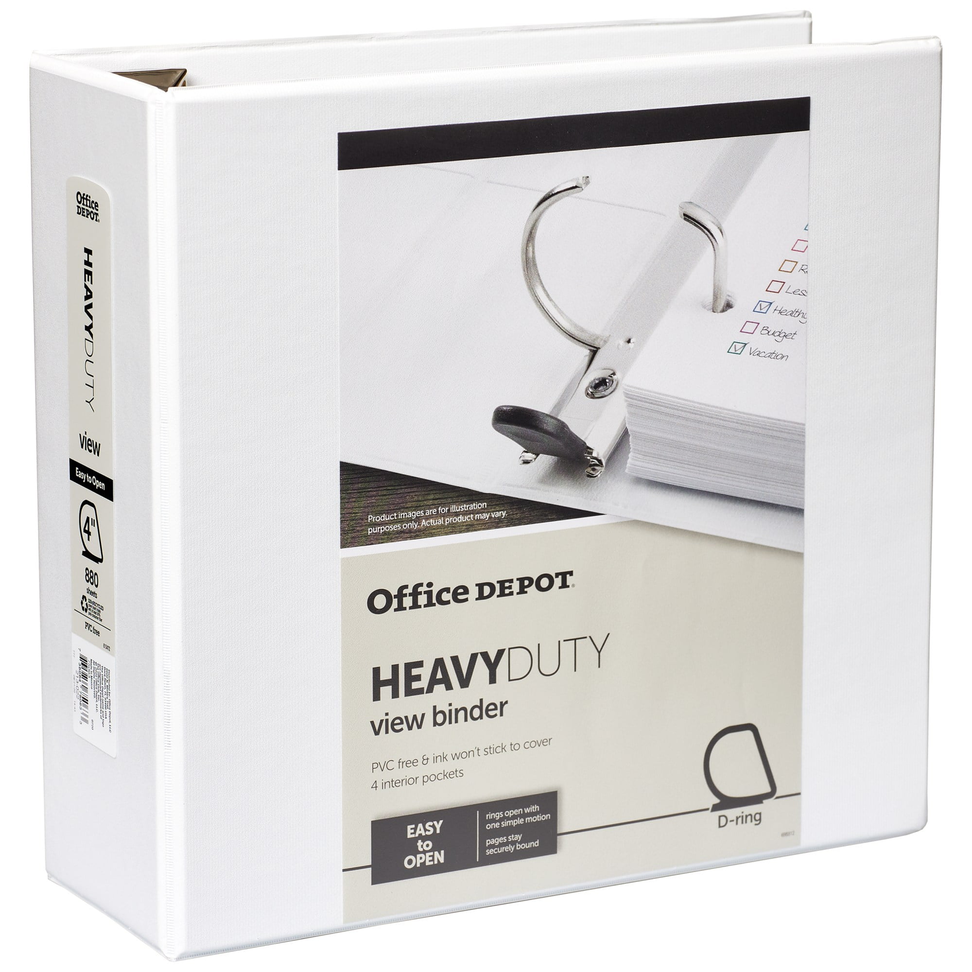 [IN] PLACE Heavy-Duty D-Ring View Binder, 4in. Rings, 100% Recycled, White, OD03106