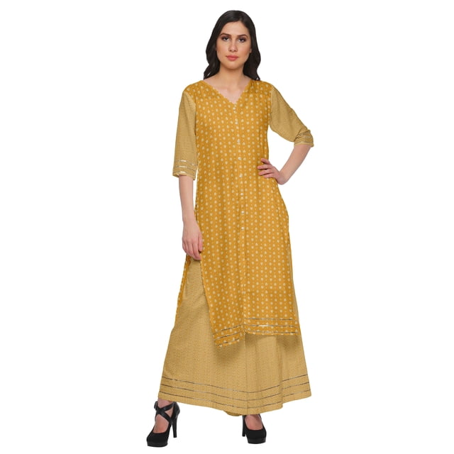 Moomaya Ensemble Grande Taille Imprimé Palazzo et Kurta Robe Ethnique pour Femmes