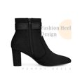 thumbnail image 3 of BLISSFUL STEP Women's Ankle Boots Chunky Heel Pointed Toe Buckle Strap Zipper Faux Suede Black 6, 3 of 6