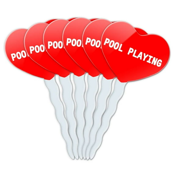 Pool Playing Heart Love Cupcake Picks Toppers - Set of 6