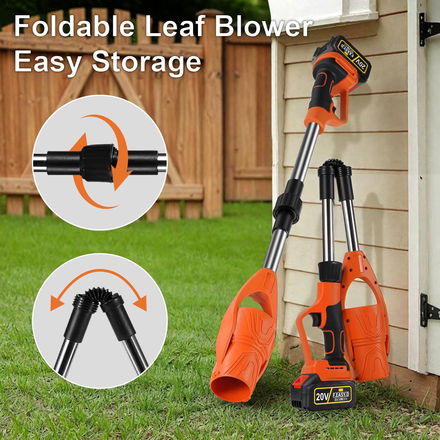 20V Cordless Leaf Blower,AILKIN High Speed Foldable Air Leaf Cleaner,Lightweight Mini Handheld Rechargeable Electric Cordless Leaf Blowers with Battery and Charger for Garden,Patio,Home,Yards,Orange