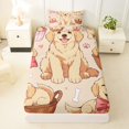 thumbnail image 4 of Manfei Kawaii Puppy Twin Sheets, Cartoon Bow Dog Bedding, Cream Pink, 3-Piece, 1 Flat Sheet, 1 Fitted Sheet and 1 Pillowcase, 4 of 6
