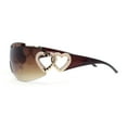 thumbnail image 3 of Womens Heart Jewel Wrap Around Curved Shield Monoblock Rimless Sunglasses All Brown, 3 of 4