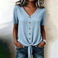 thumbnail image 6 of Xdegoge Womens Linen Short Sleeve Tie Front Shirt V Neck Blouse Button Down Top Puff Sleeve Casual Chic Vacation Beach Resort Tops Summer Shirt Tees Fashion, 6 of 7