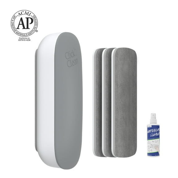 CLICK CLEAN Replaceable Dry Erase Board Eraser, Magnetic Whiteboard Eraser with 3 Replaceable Felt Pads(Grey)