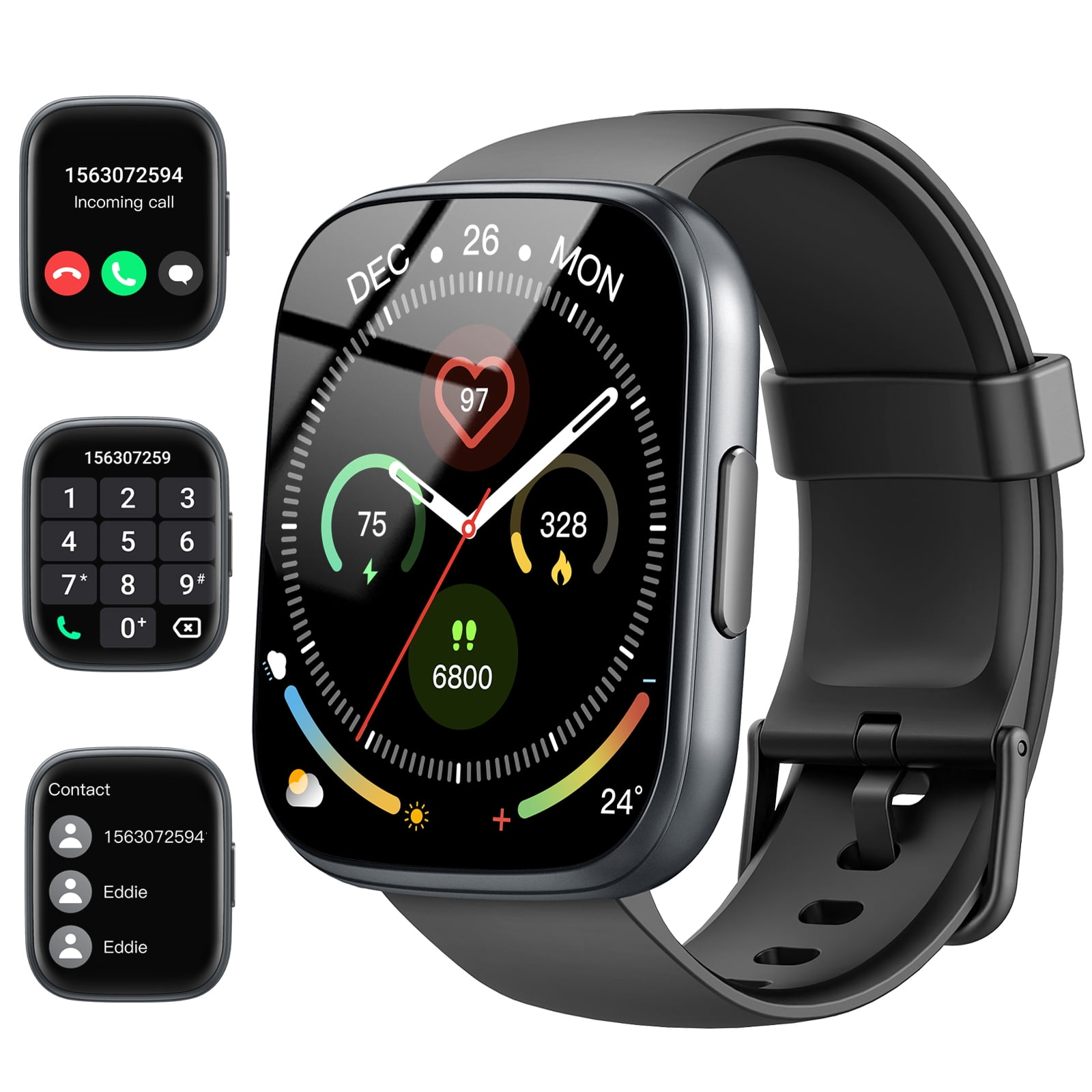 Smart Watches for Men Women Answer/Make Calls, 1.95" HD Touch Screen Fitness Watch with Steps/Calorie, 110+ Sport Modes Activity Tracker, IP68 Waterproof Smartwatch for Android iOS, for Gift, Black