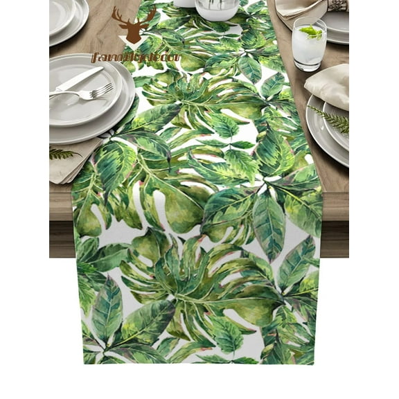 Tropical Plant Leaves Palm Leaves Table Runner Home Wedding Table Flag Mat Centerpieces Decoration Party Dining Long Tablecloth