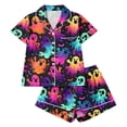 thumbnail image 2 of Xdegoge Women'S Colorful Neon Ghost Pajama Sets Short Sleeve Button Front Sleepwear Cute Halloween Casual Comfy Loungewear 2 Piece Matching Pjs Set with Shorts, 2 of 6