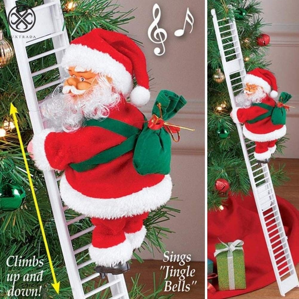 Electric Christmas Santa Claus Doll with Bag Climbing Ladder Xmas Party Decor 