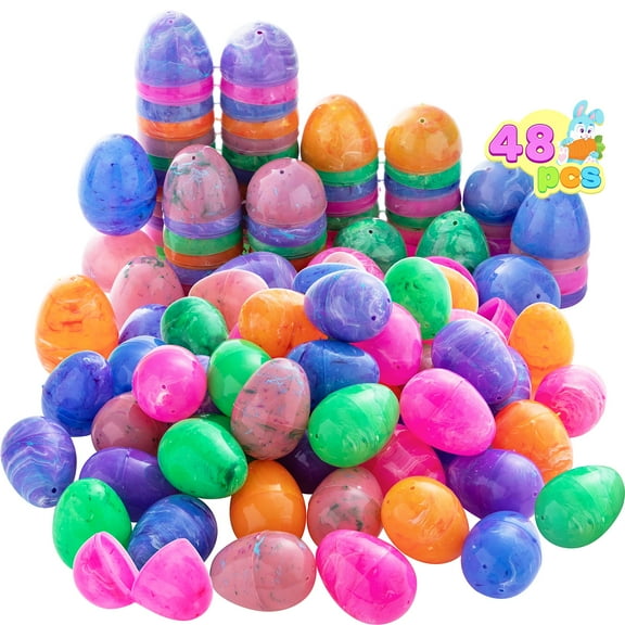 JOYIN 48 Pcs 2.3" Plastic Easter Egg for Kids , Painted Marble Easter Egg Shells for Filling Specific Treats, Party Favor, Hunt, Basket Stuffers Filler, Classroom Prizes
