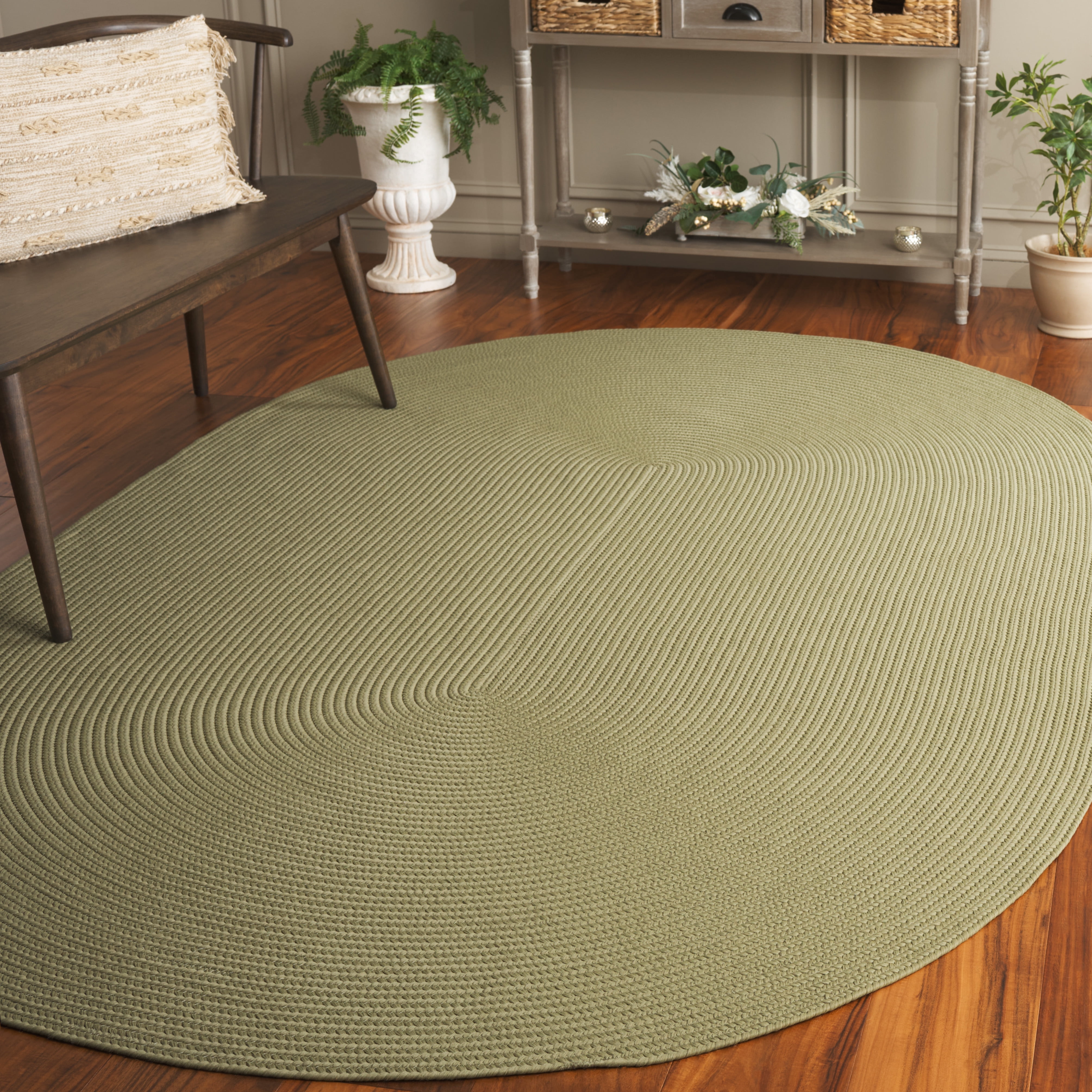 SAFAVIEH Braided Rishika Solid Machine Washable Reversible Area Rug, Sage, 6' x 9' Oval