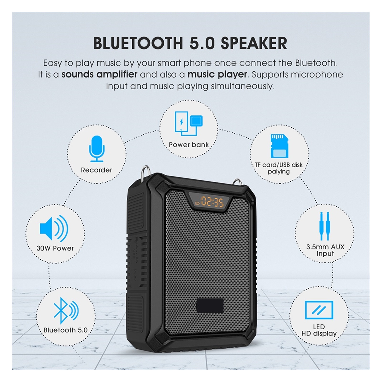 Portable Voice Amplifier IPX6 Waterproof Bluetooth Speaker Power Bank Wireless Mic Loudspeaker For Teach Speech M1000 ,Easy to Operate