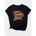 thumbnail image 3 of A Stylish Short-Sleeve T-Shirt with a Playful Girl Drinking a Beverage And Letter Prints, Designed for Casual Wear for Black Women., 3 of 7