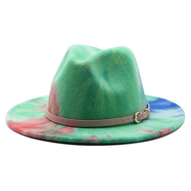 Tie-dye Wide Brim Fedora Hats for Women Multicolor Felt Panama Hat Gossifan Tie-dye Wide Brim Fedora Hats for Women Multicolor  main image 2