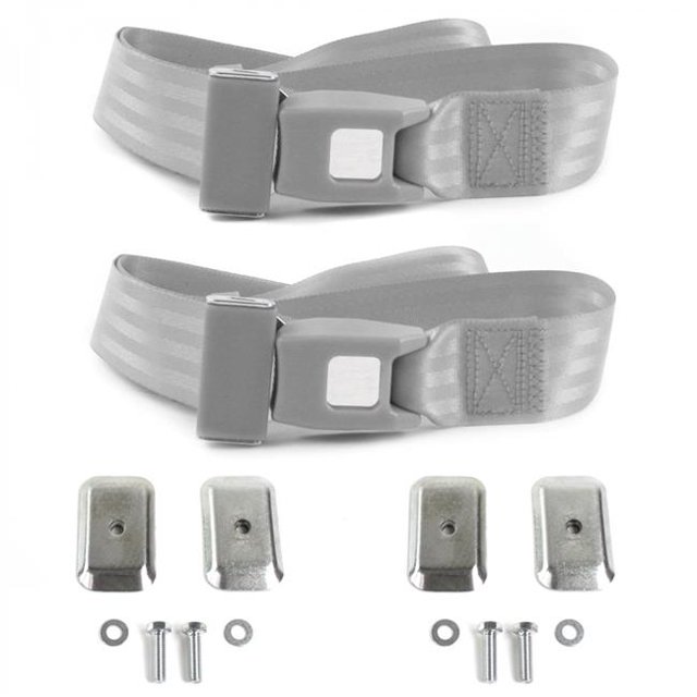 Standard 2 Point Gray Lap Bucket Seat Belt Kit with Bracketry & 2 Belts for 1933-1934 Model C Ford