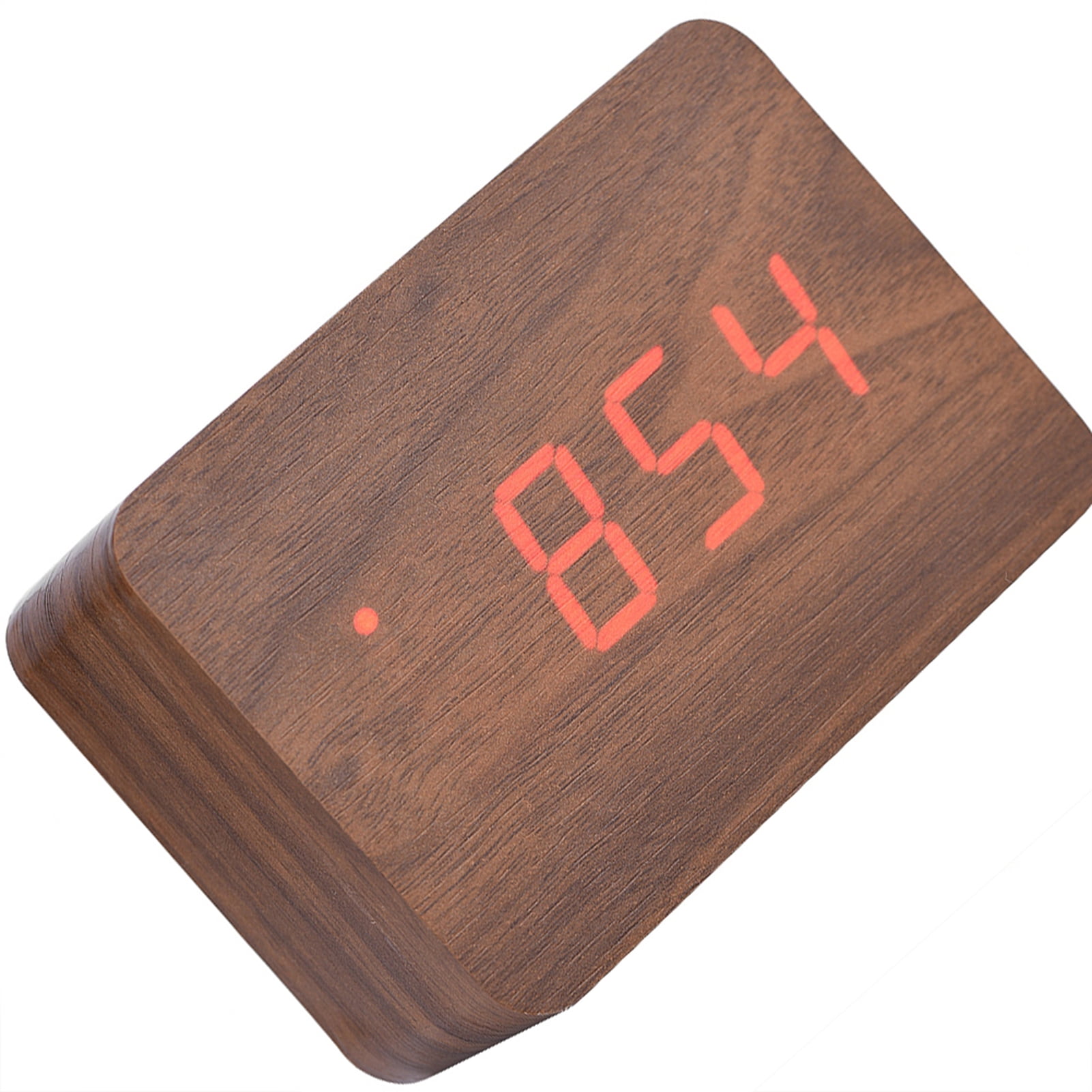 Wooden Electronic Digital Alarm Clock with Temperature LED Display Voice Control Rectangular Tabletop Clock for Home Office Desk, 3.94 x 2.36 x 1.57 Inches / 10 x 6 x 4 cm