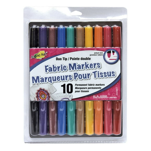 MARQUEURS FABRIC FUN, Double Pointe, Couleurs Primaires, Lot de 10 10 mcx