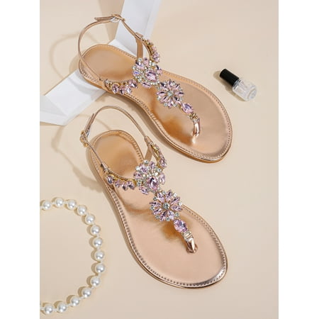 

Metallic Rhinestone Decor Thong Sandals Women‘s Footwear