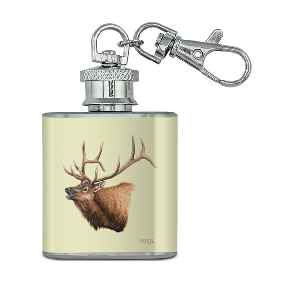 Elk Head Hunting Stainless Steel 1oz Mini Flask Key Chain