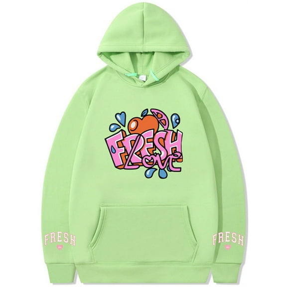 Silver Basic Fresh Hoodie Letter Printed Lightweight Hoodie Women's and Men's Pullover M,FruitGreen-1