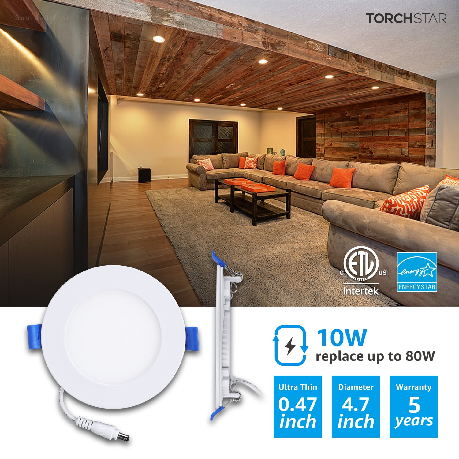 TORCHSTAR 12 Pack 4" LED Ceiling Downlight with JBox, Dimmable