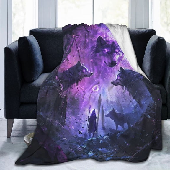 Wolf Throw Blanket Ultra Soft Cozy Decorative Flannel Blankets for Home Bed Couch Chair Travel 50x40