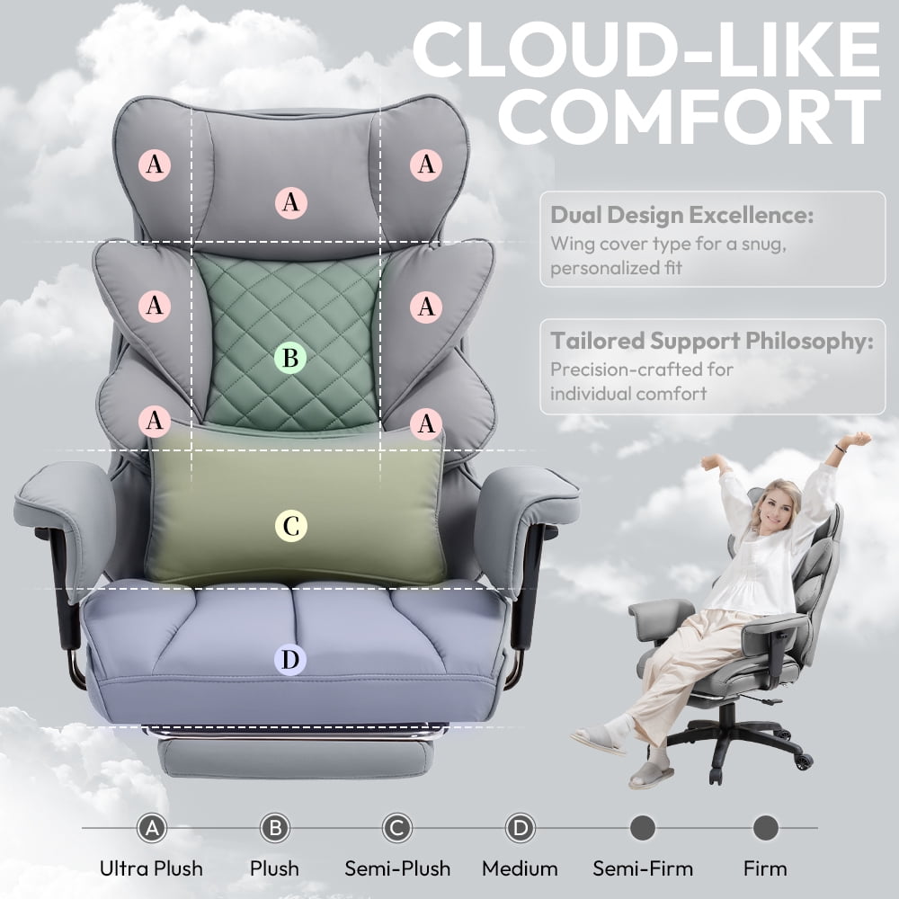 GOOSEA Office Chair Adult PU Leather High Back Indoor Commercial Adjustable Seat Height Executive Chairs Footrest, Gray
